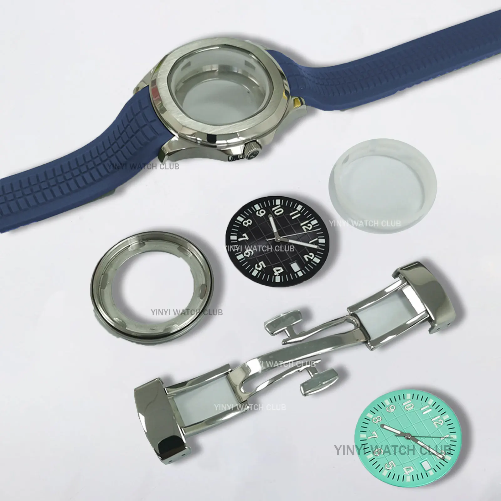 

42 мм, ремешок для часов, синий ремешок для часов, циферблат для часов с зеленой ночной подсветкой и пряжкой-бабочкой для движения NH35/NH36/4R36