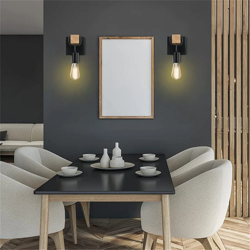 Wall Light Led Wall Lamp Wood Wall Sconces LED Wall Sconces Plug In Metal Square Based For Indoor Living Room Dining Room Bedroom Lamp No Bulb