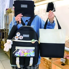 

Cute Women's Canvas Backpack Five Piece Backpacks Female Student Large Capacity School Bag New Ladies Anti Theft Travel Mochila