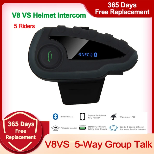 5 Riders Group Talk V8 VS Bluetooth Intercom Moto Helmet NFC Motorcycle  Communicator Helmet Headset with
