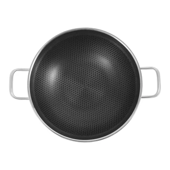 Stainless Steel Pan, Cooking Pan, Double-sided Honeycomb Frying Pan, Non-stick Pan with Lid Induction Cooker Gas Stove Universal 6