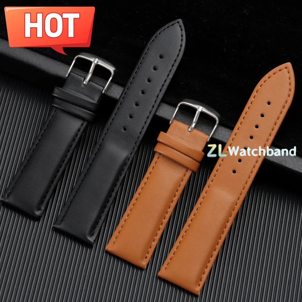 Vintage Calfskin Leather Watch Band with Pin Buckle - Silver, Black, Gold, and Rose