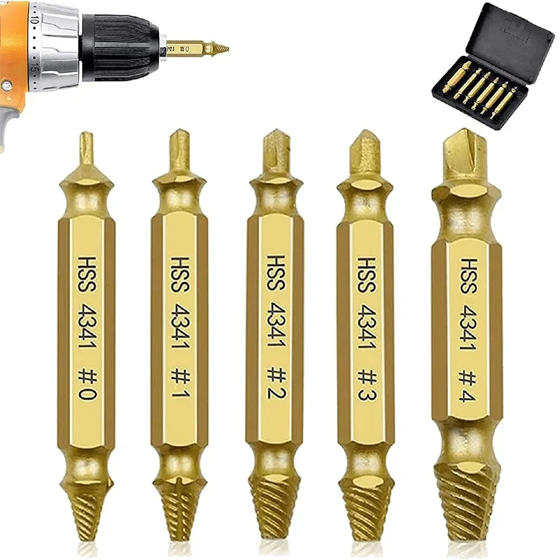 HSS Damaged Screw Extractor Drill Broken or Stripped Screw Extractor Remover Set Double Ended Broken Screw Bolt Demolition Tools