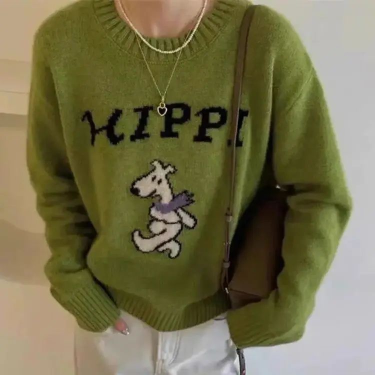 

Hsa Cartoon Pull Knitted sweater women's autumn and winter new long-sleeved top loose pullover soft waxy student sweater