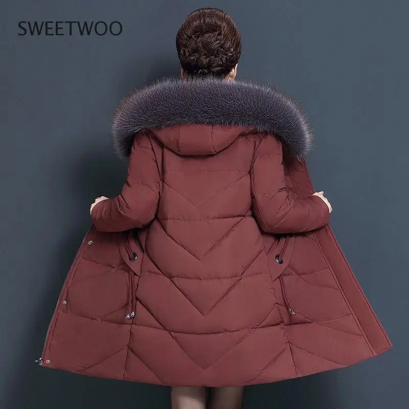 2020 New Winter Women's Jacket Long Coat Fur Collar Hooded Parka Overcoat Thick Warm Cotton Padded Jacket Outwear  Tide