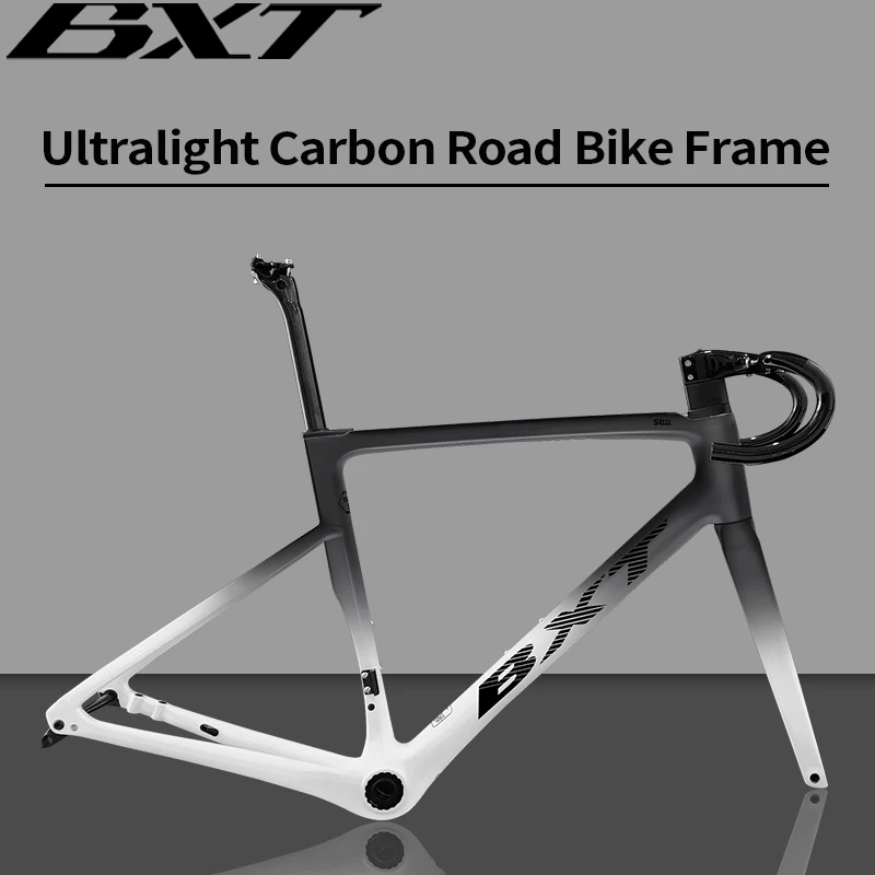BXT 700C Carbon Road Frame Fully hidden line Road Bike Carbon Fibre Thru Axle Disc Bicycle Frame Carbon Handle Fork Seatpost