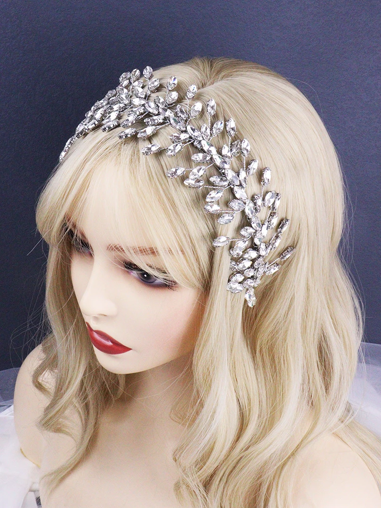 Black Rhinestones Headband Wedding Hair Accessories for Women and Girls Bride Headdress Guest Head Jewelry Ceremony Tiaras Gifts