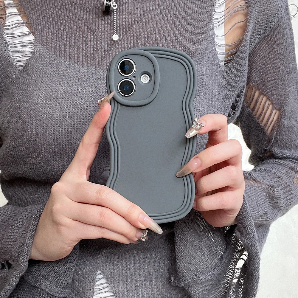 Niedliche, mattierte Handyhülle in Uni-Farbe mit Wellenkante für iPhone 18 17 16 15 14 13 12 Pro Max, weiche TPU stoßfeste Rückabdeckung, Geschenk für Mädchen – Detail 7