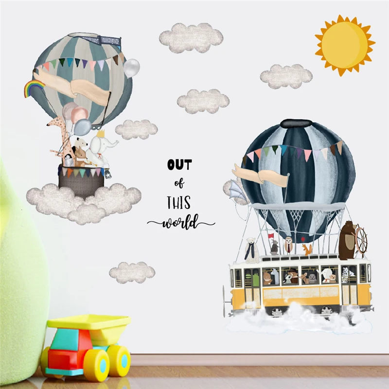 

Lovely Animal Bus Balloon Cloud Sun Wall Stickers For Kids Bedroom Decoration Cartoon Mural Art Diy Home Decals Pvc Poster