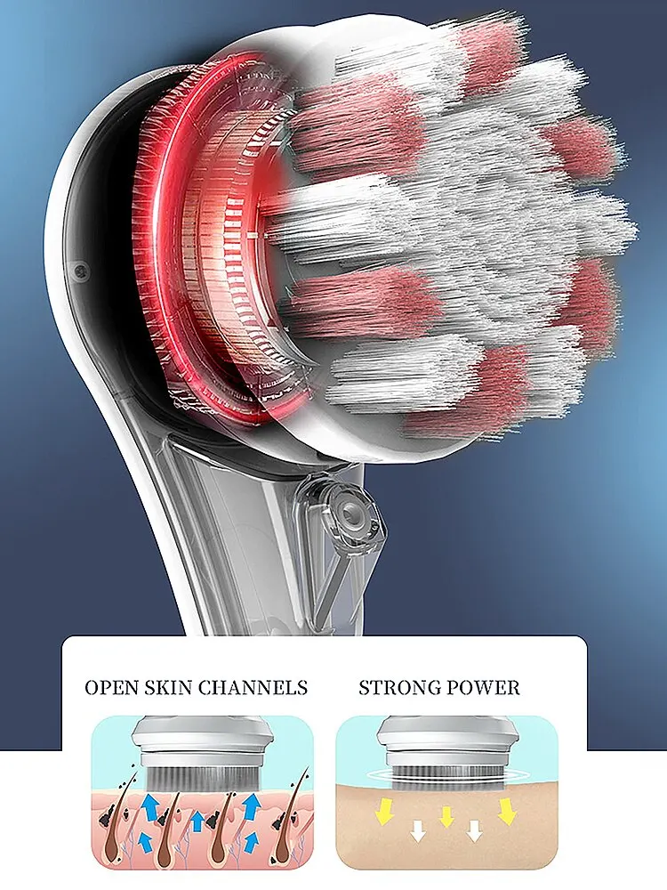 KEMEI Electric Body Brush Rechargeable Back Washer for Shower Long Handle Exfoliating Rotating Scrubber for Shower Bathing