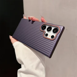 Luxury Corrugated Stripe Metallic Painted Phone Case with Contrasting Lens and Plating Keys - S22 Plus (Dark Purple)