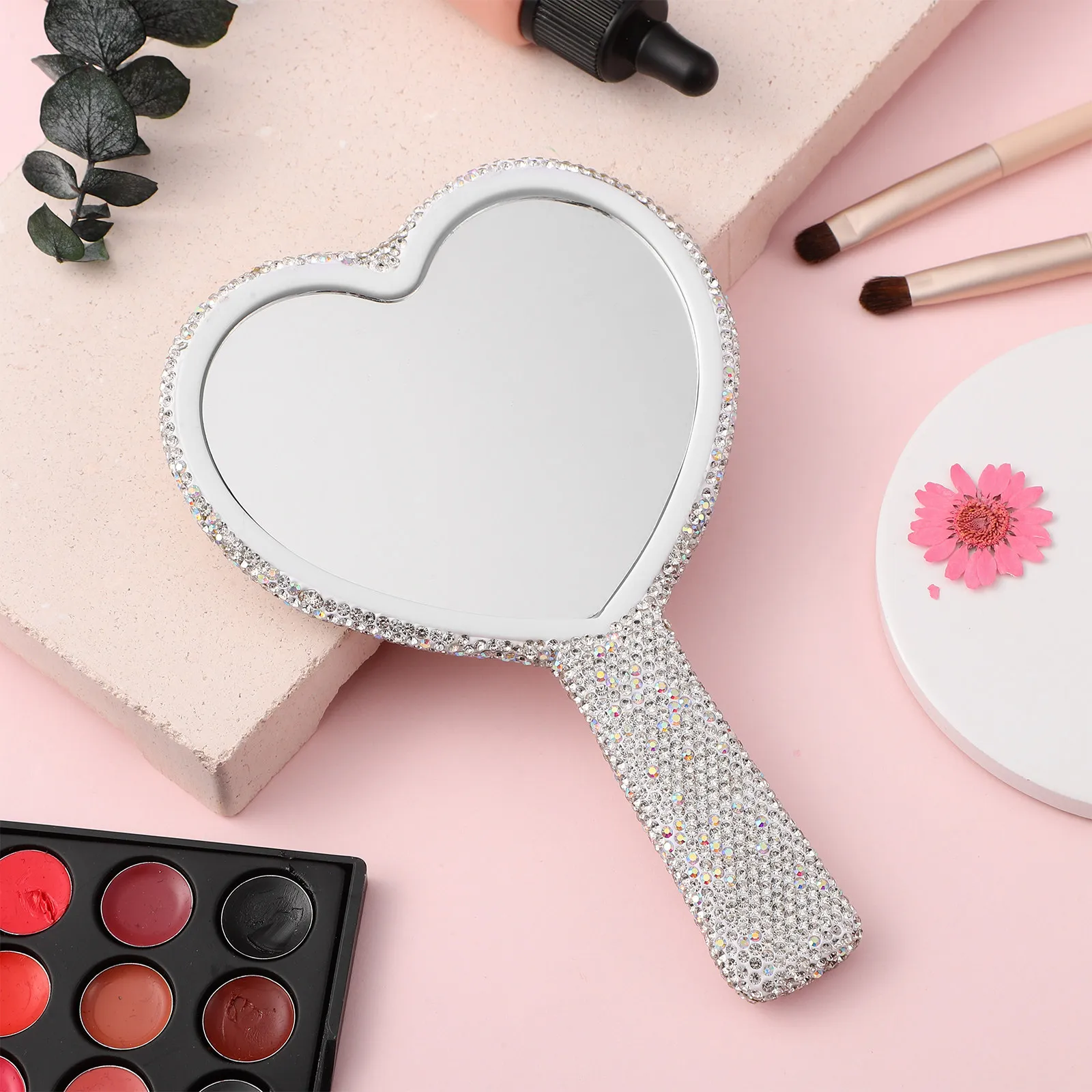 여행용 메이크업 거울 하트 모양 포켓 휴대용 핸드헬드 화장 거울
