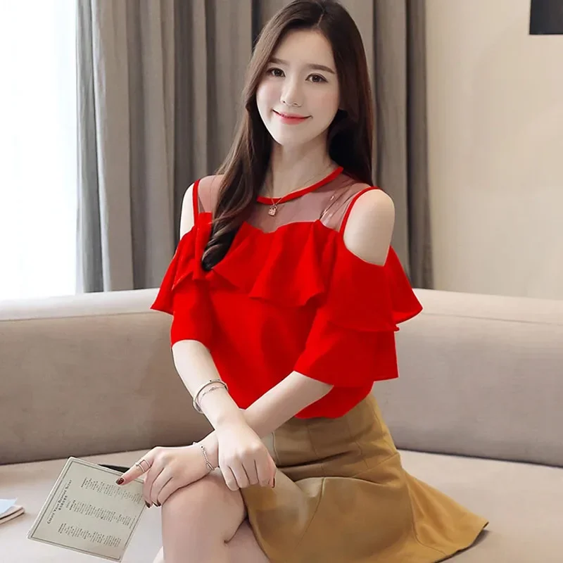 Women Chiffon Off Shoulder Blouse Top