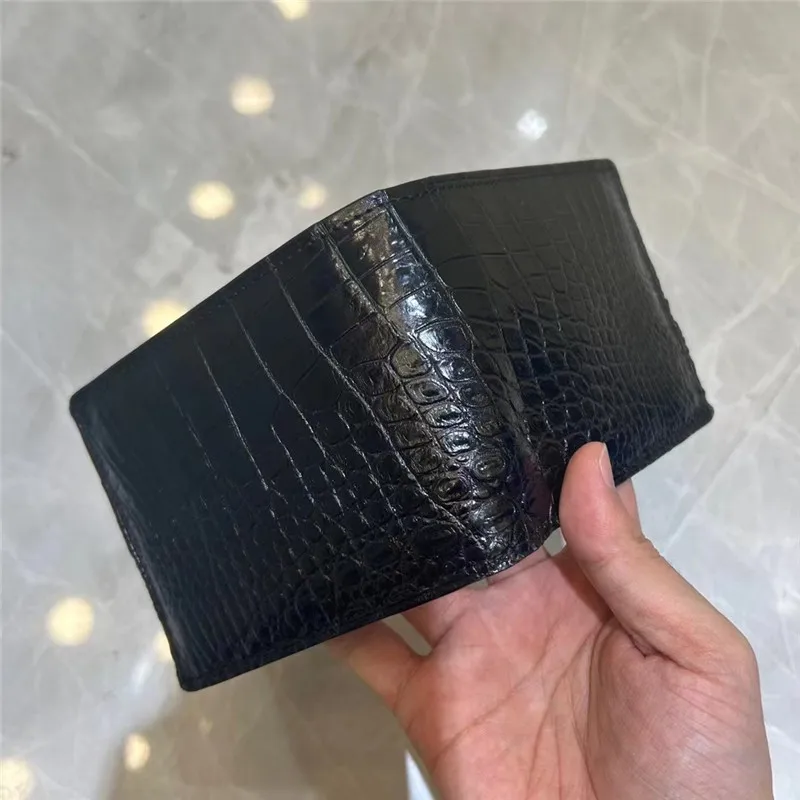 Authentic Exotic Alligator Leather Classic Black Men's Short Card Holders Genuine Real Crocodile Skin Male Small Bifold Wallet 3