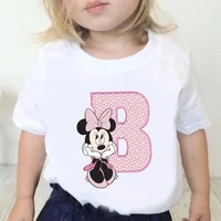Minnie Children Cotton T-Shirts Letter A-Z Name Combination Disney Kawaii Cartoons Clothes Kids Little Boy Girl Tee Casual Tops 2