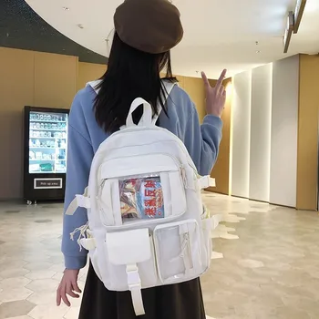 Simple Stylish Unisex School Backpack Breathable Lightweight Expandable Spine Protection Nylon Material Fresh Sweet Style 1