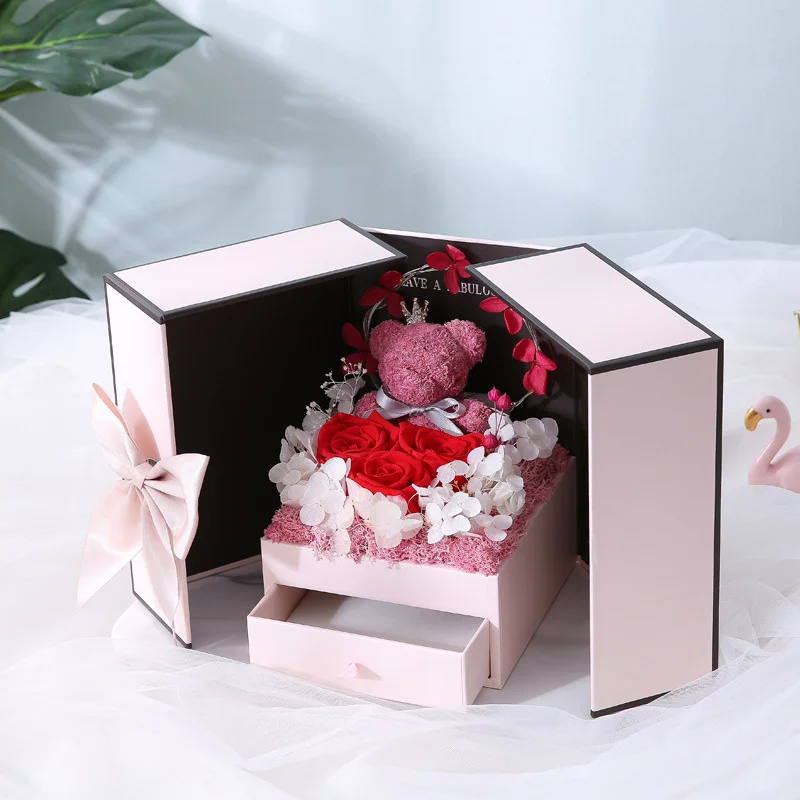 

Ladies Birthday Gifts, Moss Bear with Roses Forever Flowers Gift Box, Birthday Gifts for Mom Wife Girlfriend, I Love You