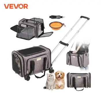 VEVOR Trasportino per Cani e Gatti Approvato dalla Compagnia Aerea, Carico Massimo 11,3 kg Borsa per Animali Domestici con Maniglia Telescopica con Ruote, Tessuto Oxford 600D, Cerniera Autobloccante 1