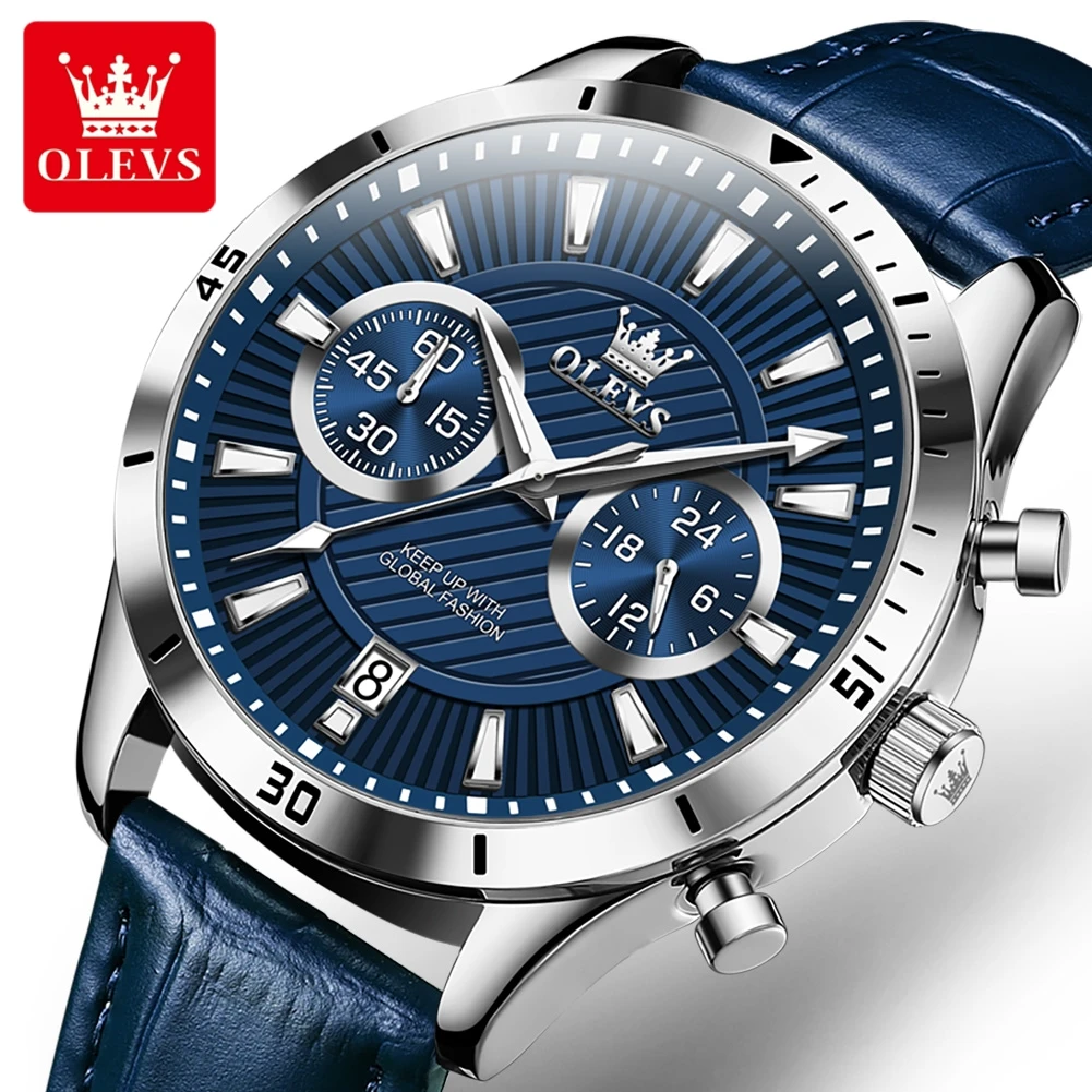 

OLEVS Brand New Luxury Chronograph Quartz Watch for Men Leather Strap Waterproof Luminous Calendar Men Watches Relogio Masculino