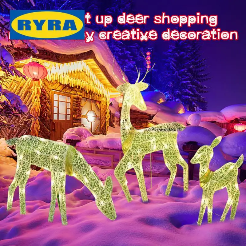 

Iron Art Elk Deer Christmas Garden Decoration With LED Light Glowing Glitter Reindeer Xmas Home Outdoor Yard Ornament Decoration