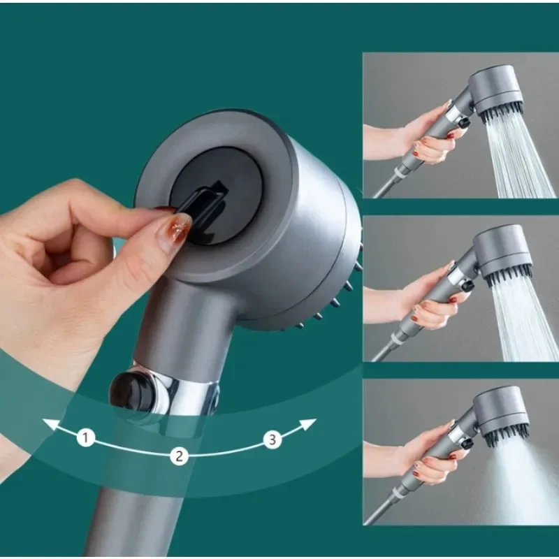 3 Modes Shower Head High Pressure Showerhead One-Key Stop Water Massage Shower Head With Filter Element Bathroom Accessories 3