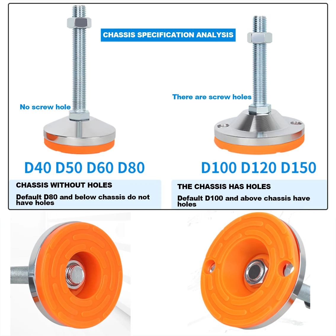 D100 TPU 고무 조절식 풋컵 중량급 스테인리스 스틸 기계식 풋 장비 지지대 가구 레벨링 풋 M12-M30