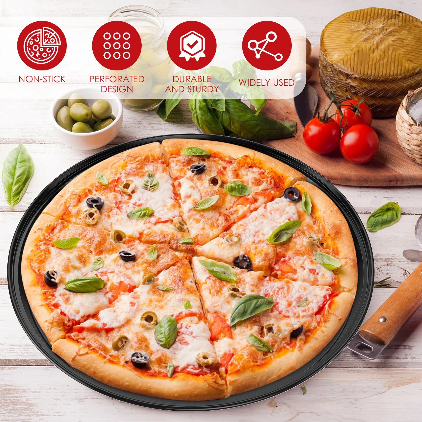 2 Stück Pizza-Pfannen Aus Karbonstahl – 32 Cm, Perforiert, Antihaftbeschichtet, Hitzebeständig Bis 230°C, Für Ofen & Grill