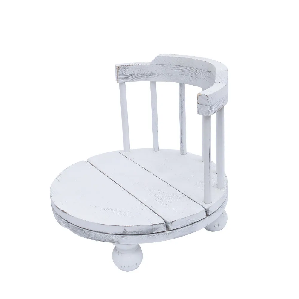 2024 Newborn Photography Props Round Leg Wooden Chair Old-fashioned Chair Infant Shooting Accessories Baby Photo Sofa Wood Chair