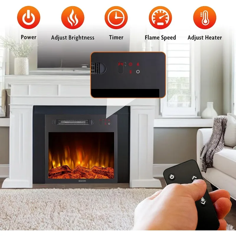 18 inch Built-in Electric Fireplace Insert Heater, Recessed Freestanding Fireplace Remote Control Touch Screen Adjustable Flame