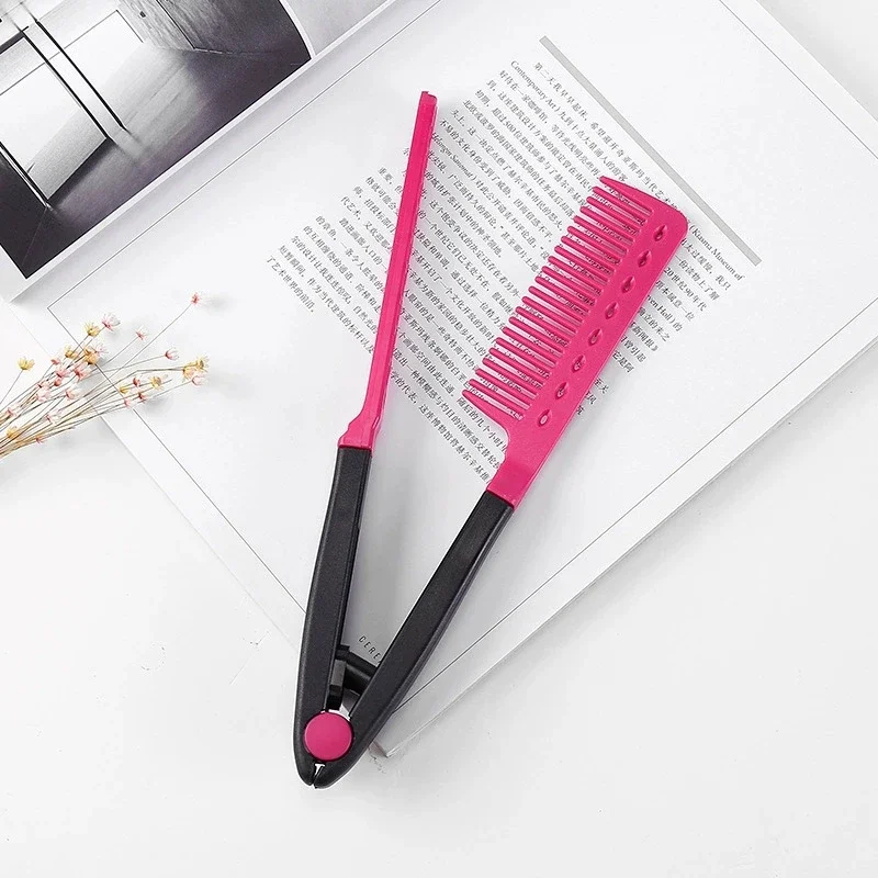 Professional V-Shaped Straightening Brush for Real Hair and Salon Use