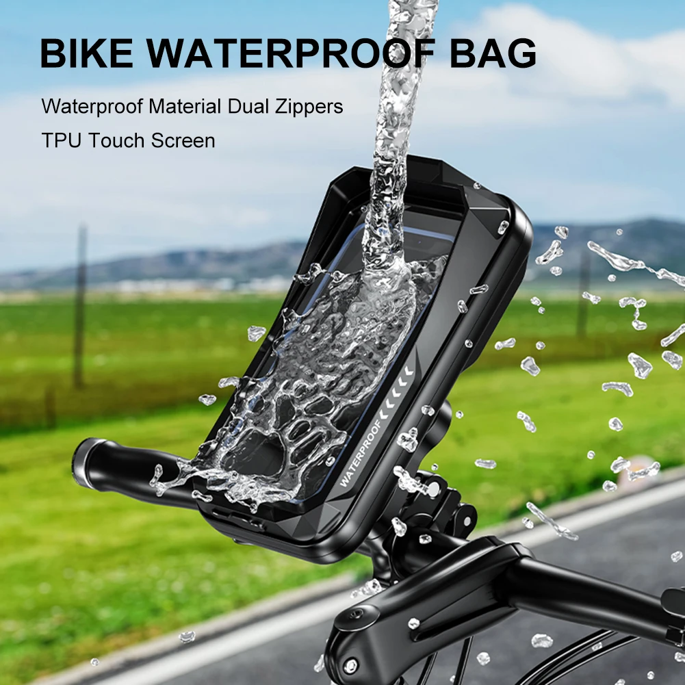 

Waterproof Handlebar Mobile Phone Bag Touch Screen Motorcycle Mount Phone Bag 360 Degree Rotation for Outdoor Cycling Riding