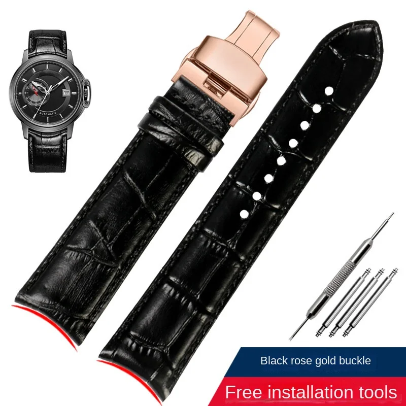 thumbnail image 1 of Correa de reloj de piel de vaca con extremo curvo universal de 20, 21 y 22 mm para Rossini, Tissot, Citizen, Seiko, Jaeger-LeCoultre, correa de reloj para hombre con boca de arco, 1 of 5