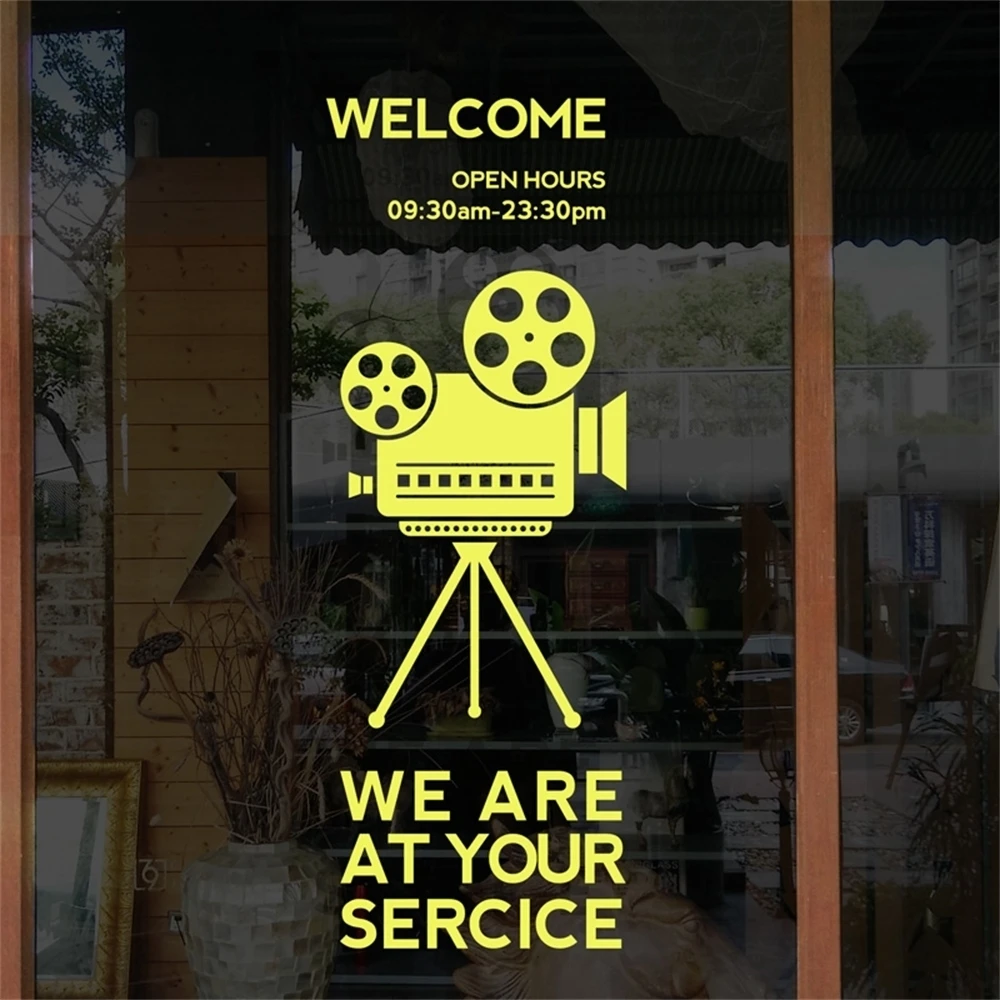 Projector Machine Poster Decoration Wall Stickers Bar Tea Restaurant Coffee Shop Window Glass Door Business Time Welcome Sticker