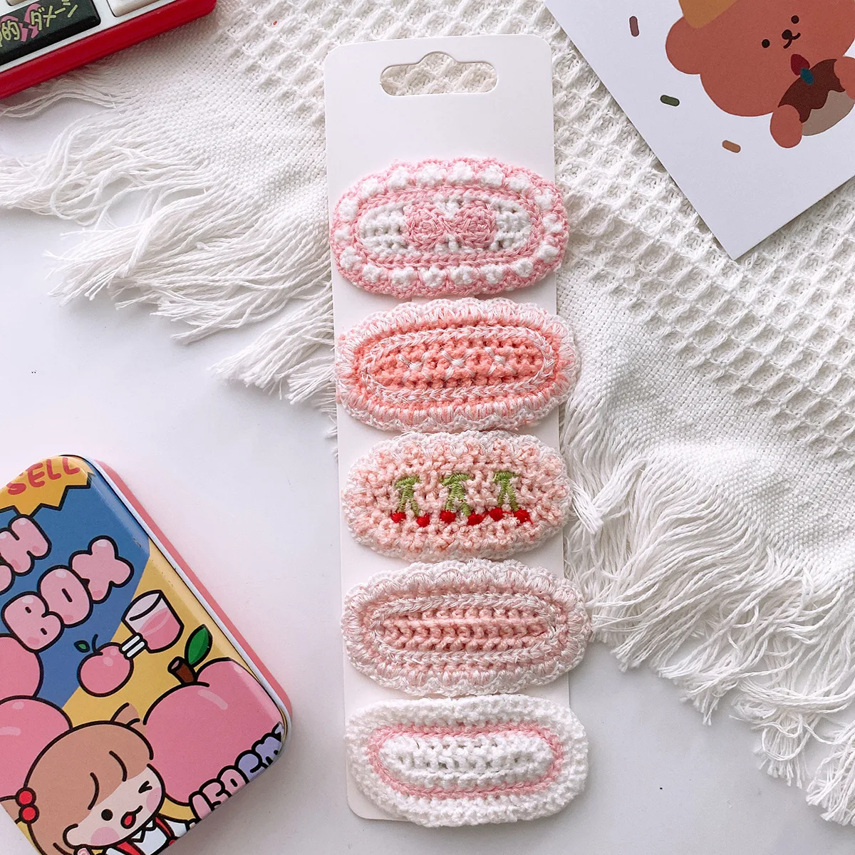 5 Teile/los Gestrickte Plüsch Floral Haarnadeln Für Mädchen Nette Haar Clips Blume Seite Clips Baby Süße BB Clip Kinder Haar Zubehör – Detail 7