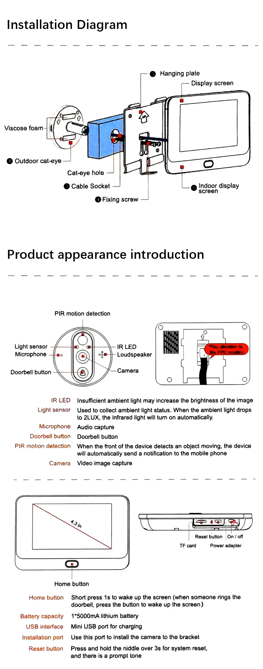 ANJIELO Tuya Smart Video Doorbell Peephole Door Camera with Motion Sensor 1080P