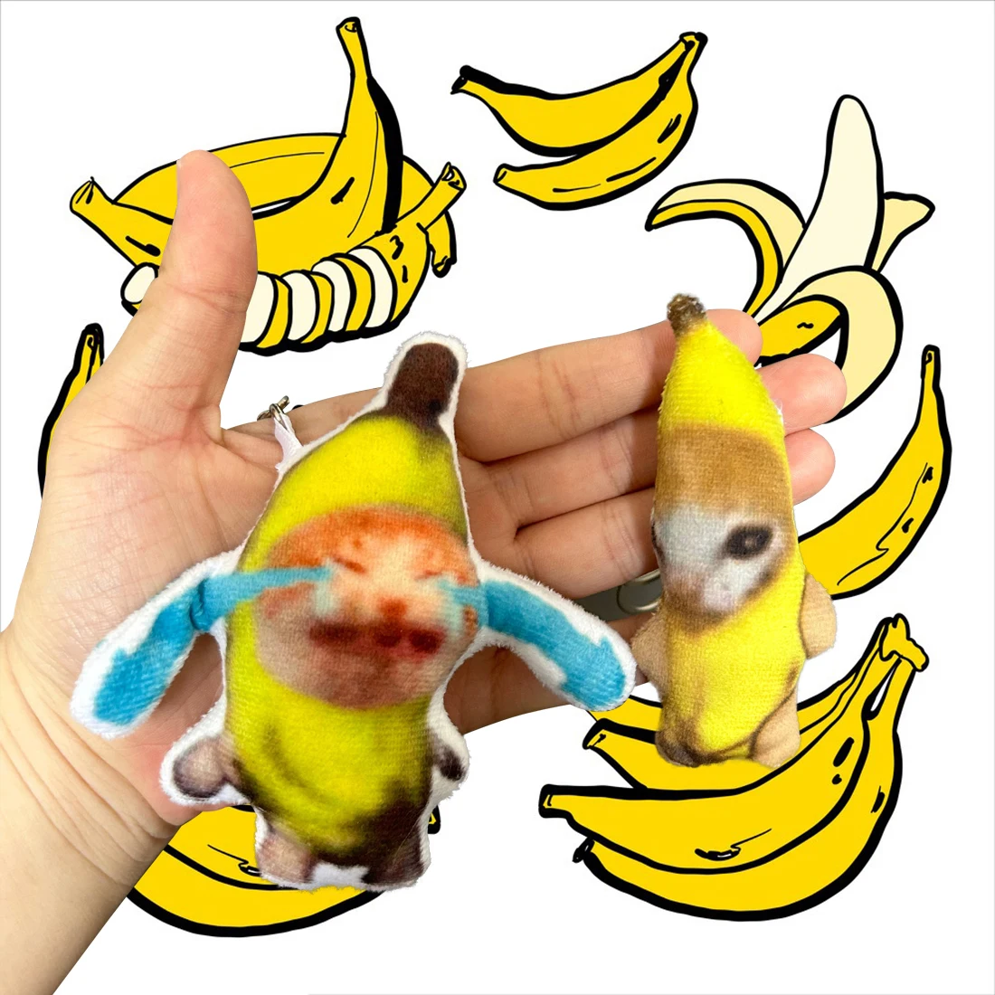 plush toys Crying Banana Cat Plush Pendant Cute Banana Cat Doll With Sound Keychain Car Bag Funny Pendant Kids Classmate Gifts