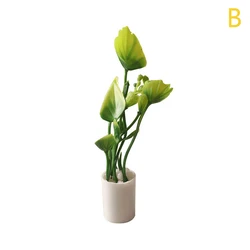 Miniature Dollhouse Green Leaves Potted Plant Bonsai Decor Accessory (B)