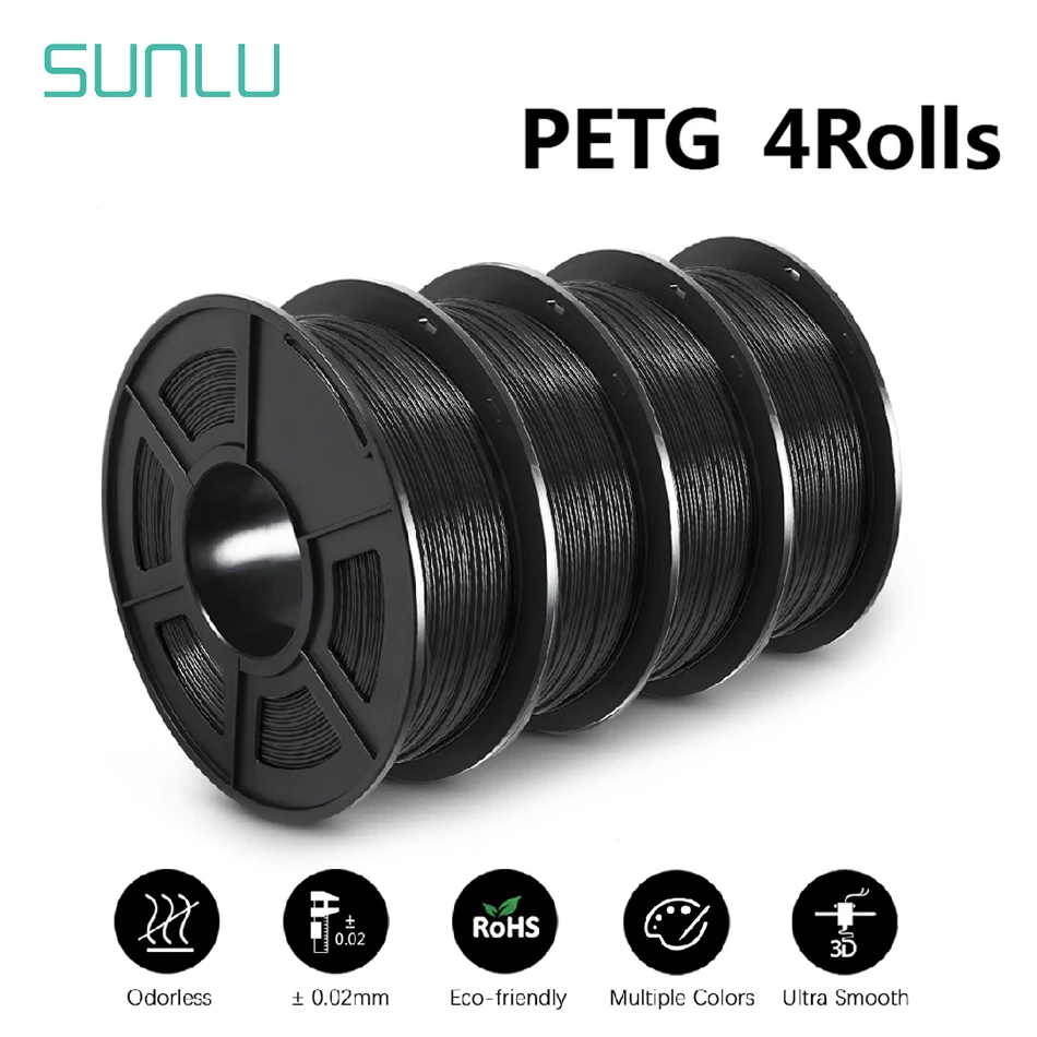 SUNLU 4Rolls PETG Filament 1KG 3D Printer 1.75MM Non-Toxic Good Toughness Biodegradable PLA PLAplus SILK No Bubble 0.5KG TPU