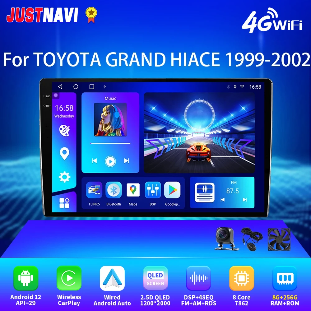 

JUSTNAVI 2K 2000*1200 Car Radio For TOYOTA GRAND HIACE 1999-2002 Carplay Android Auto 4G WIFI BT GPS DSP RDS Multimedia No DVD
