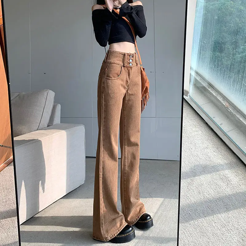 

Cool Women Denim Vintage Fashion Solid Color Baggy Pants Stylish Funny Ins Trousers Woman Summer Flared Jeans Streetwear T67