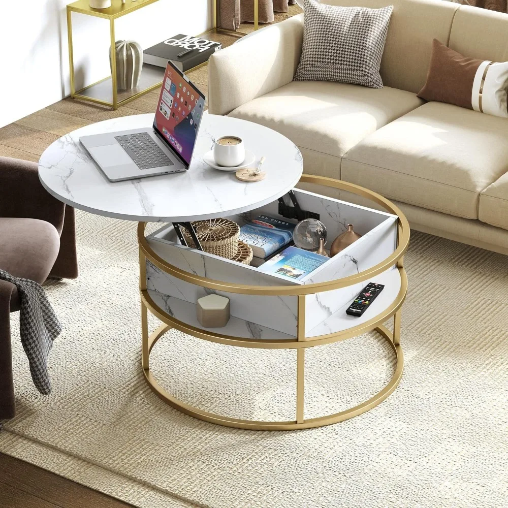 

Round Lift Top Coffee Table, Coffee Tables for Living Room with Hidden Storage Compartment, Modern Coffee Table with Storage