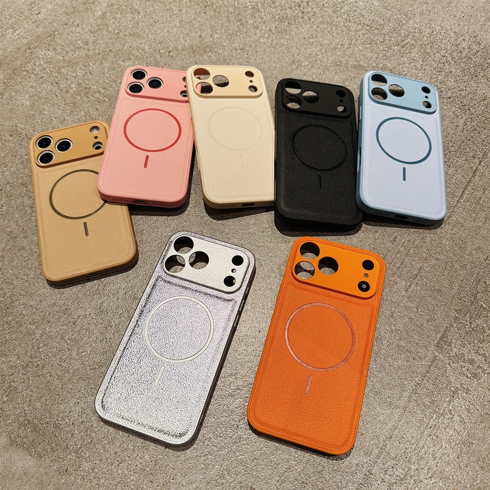 Elegant Leather Magnetic Case with All-Inclusive Lens Cover - Matte Solid Color Finish
