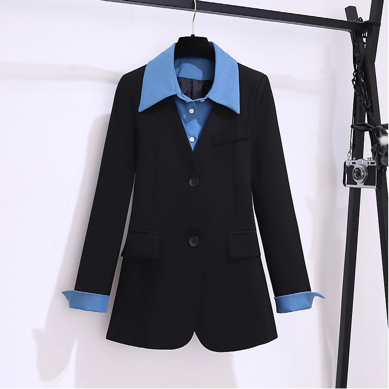 Blazer Woman 2023 Korean Fashion Black Outerwears Fake Two-piece Suit Jacket for Women's OL New Autumn Casual Blazers for Women