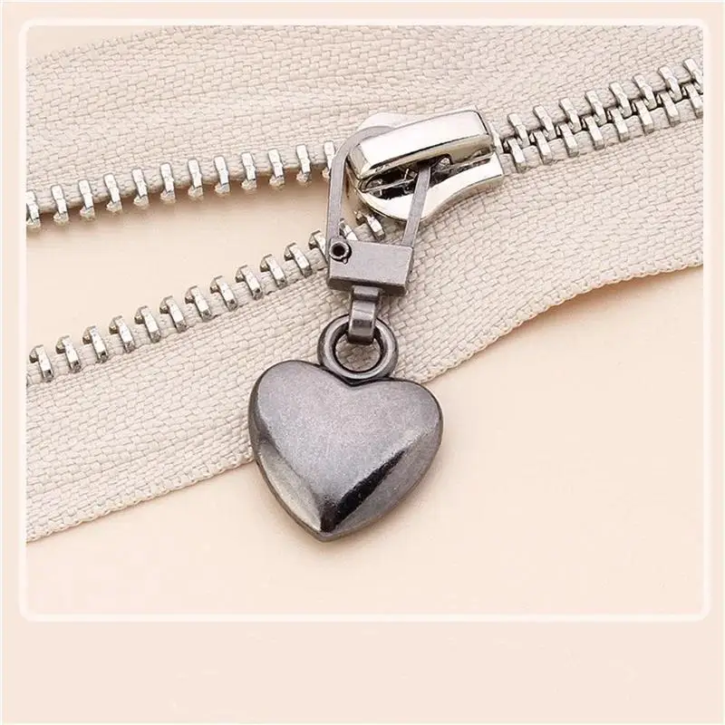 5PCS Heart Shape Metal Zipper Puller Heads Detachable Slider Repair Kit for Bags Backpacks Coats-Sewing Pull Tabs