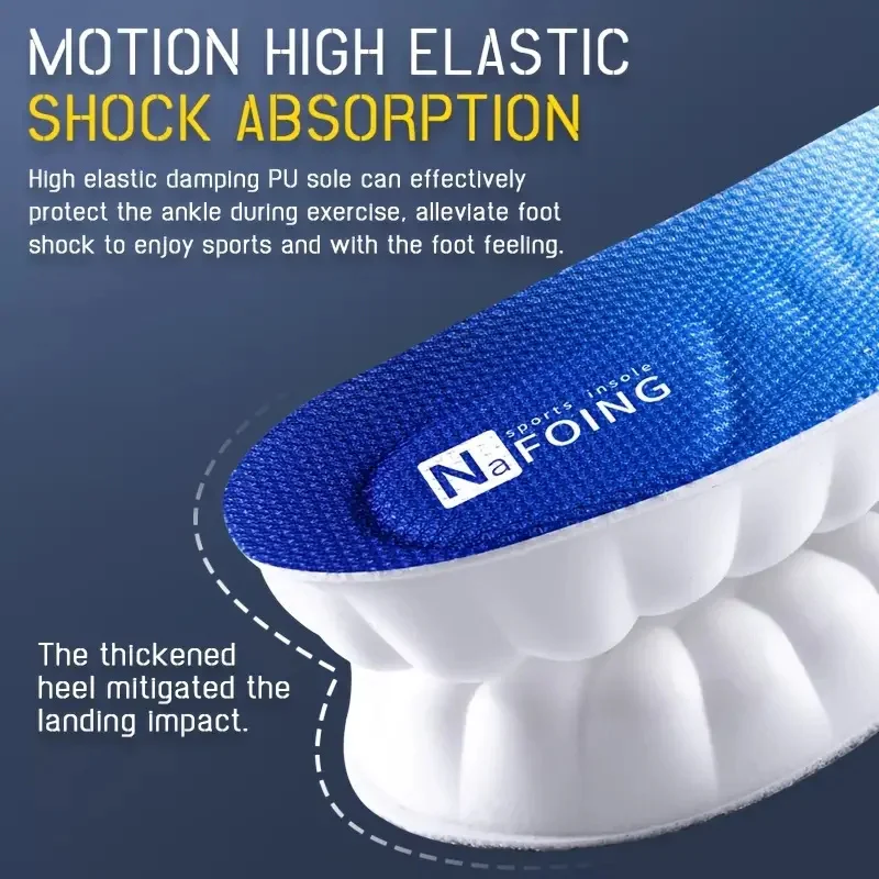 1 Pair 4D Sports Insoles For Men Women PU Sole Soft Breathable Shock Absorption Cushion Running Insoles
