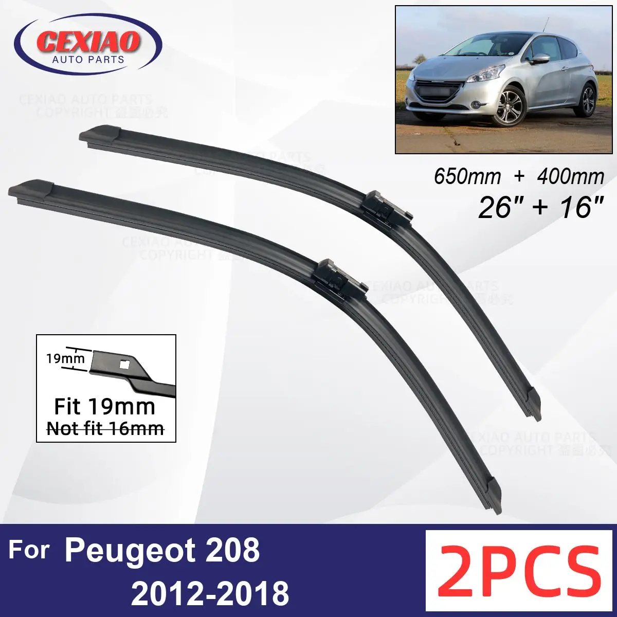 

Автомобильный стеклоочиститель для Peugeot 208 2012-2018, передние стеклоочистители, мягкие резиновые стеклоочистители для автомобильного лобового стекла, 26 "16" 650 мм 400 мм
