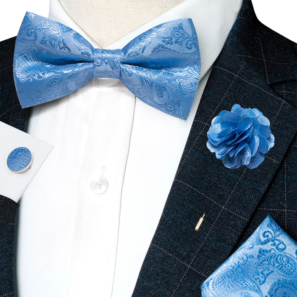Champagne Silk Jacquard Paisley Bow Tie Set - Pre-tied Bowtie Brooch Hanky  Cufflinks for Weddings  Business