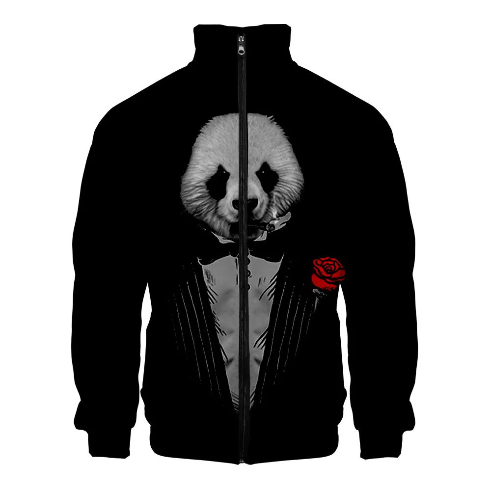 Cute Panda 3D Stand Collar Hoodies Men Women Zipper Hoodie Casual Long Sleeve Jacket Coat Clothes