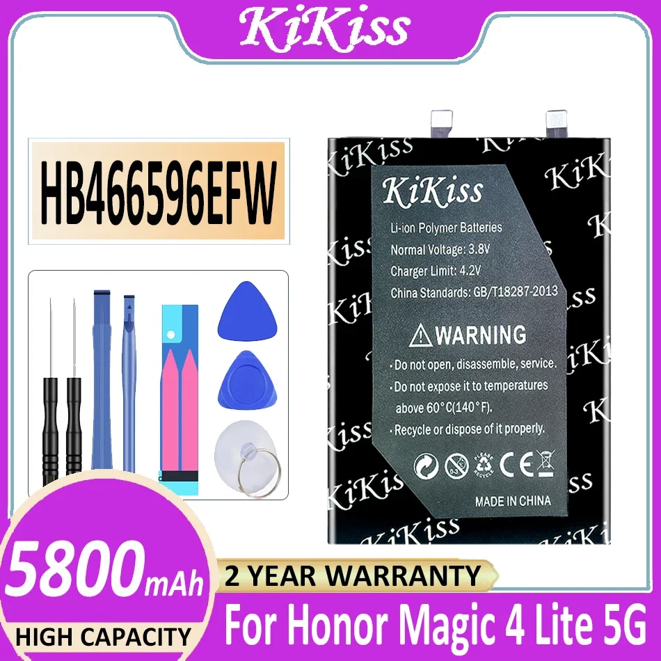 

Original KiKiss Battery HB466596EFW 5800mAh For huawei Honor Magic4 Lite Magic 4 Lite 4Lite 5G Mobile Phone Bateria