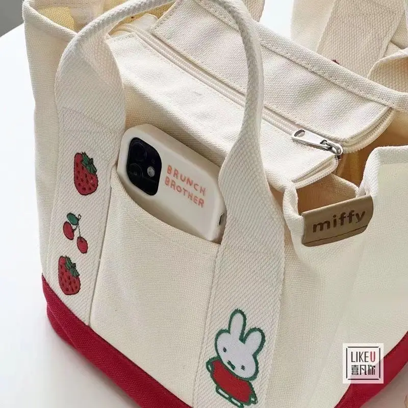 Miffy Strawberry Picnic Bag Hand Canvas Bag Mom Hand Bag Bento Bag Cute  Girl Canvas Tote Bag Anime Kawaii Gift - AliExpress